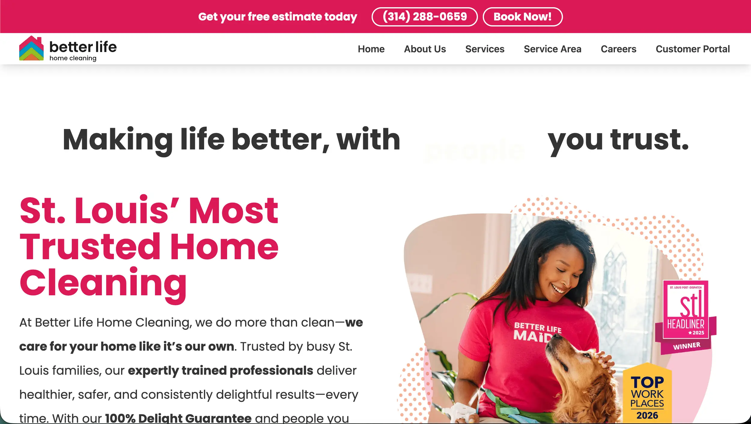 Better Life Home Cleaning website example