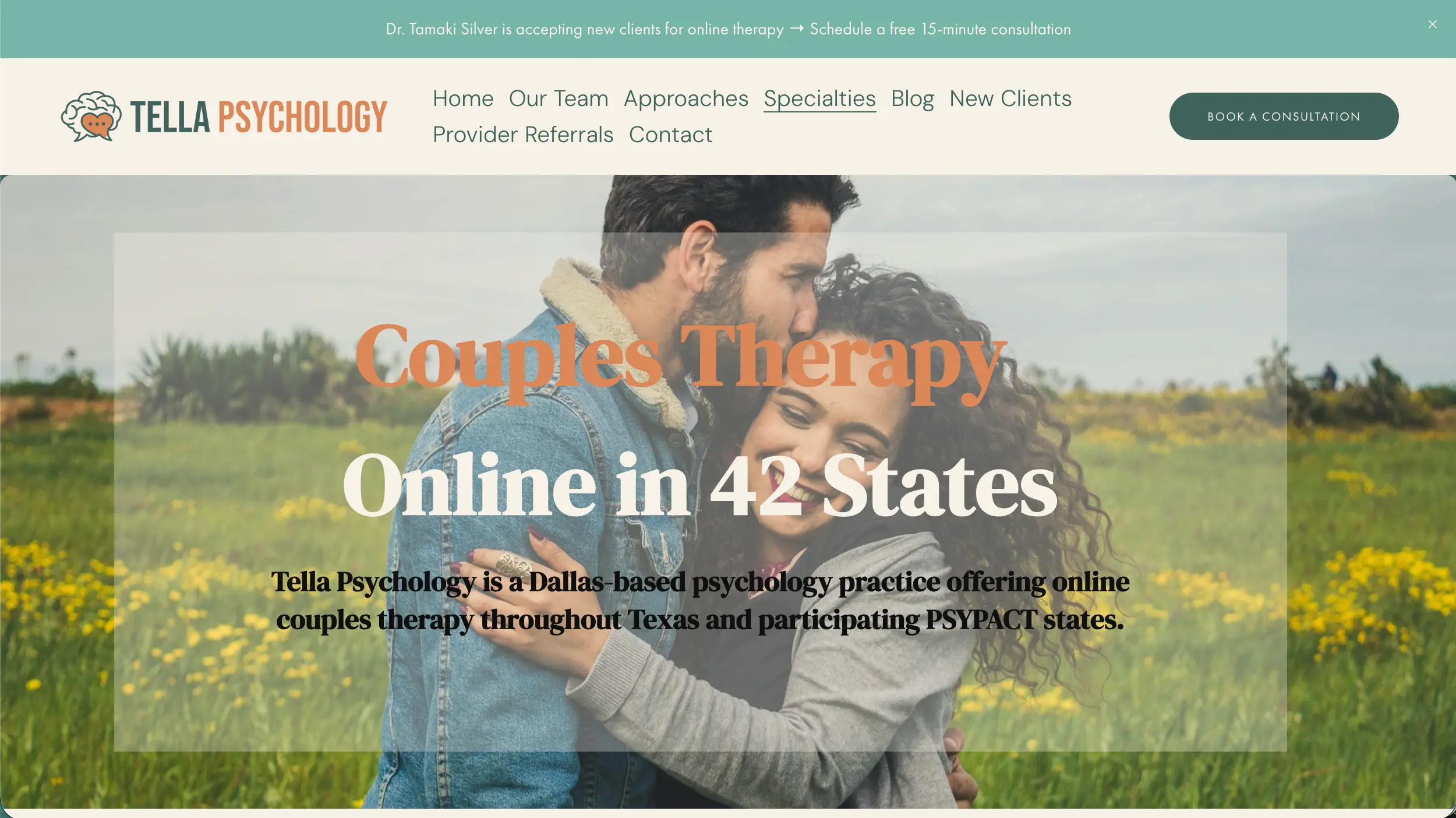 Tella Psychology couples therapy website example