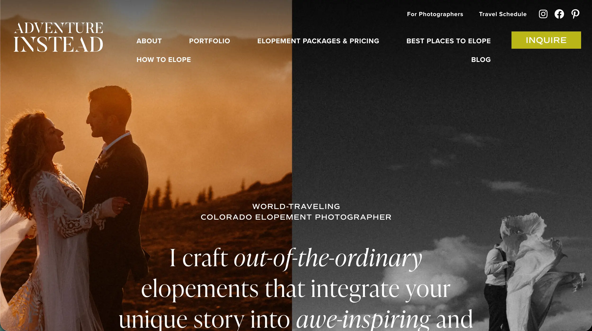 Adventure Instead elopement photographer website example
