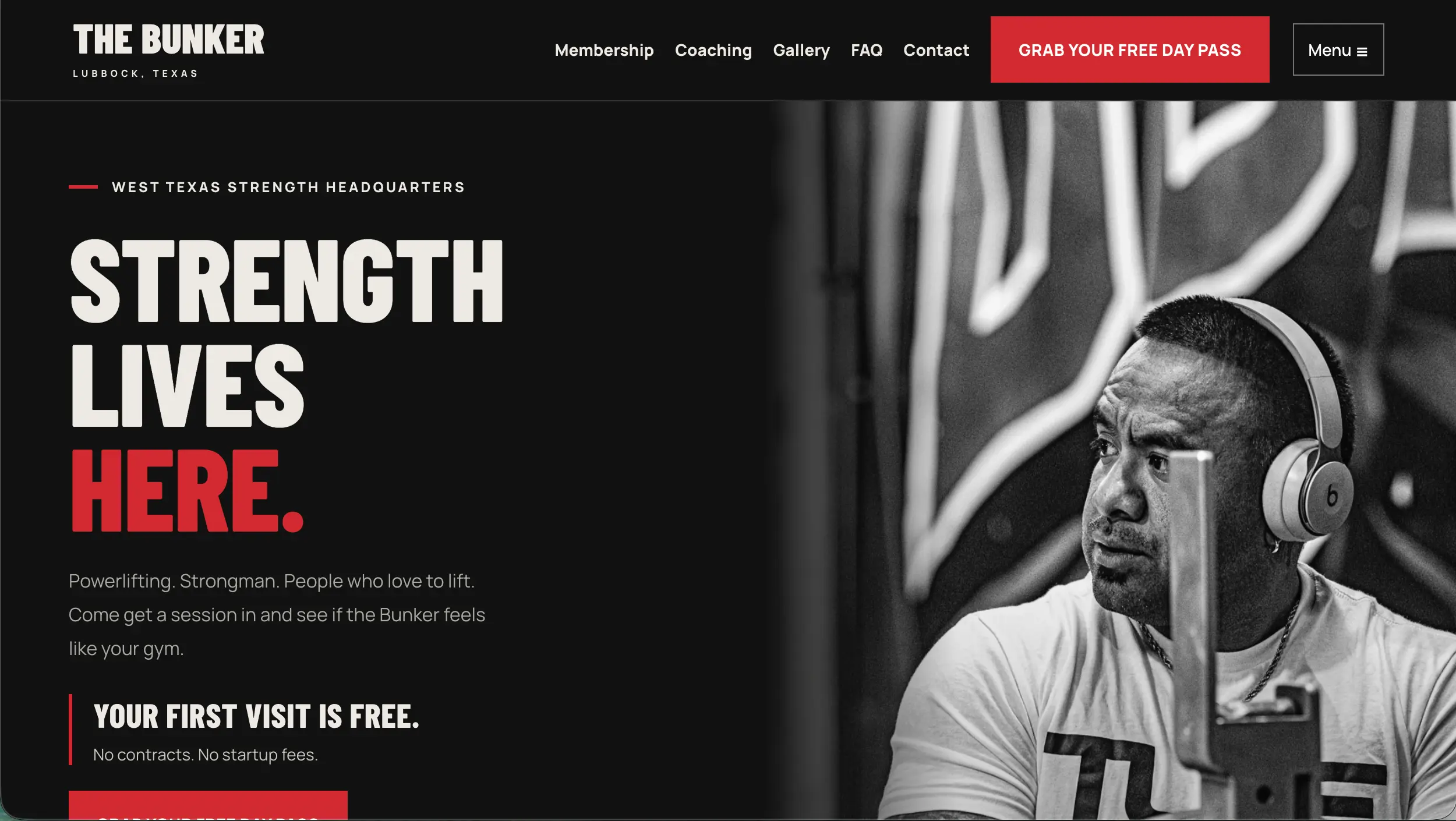The Bunker Gym gym website design example