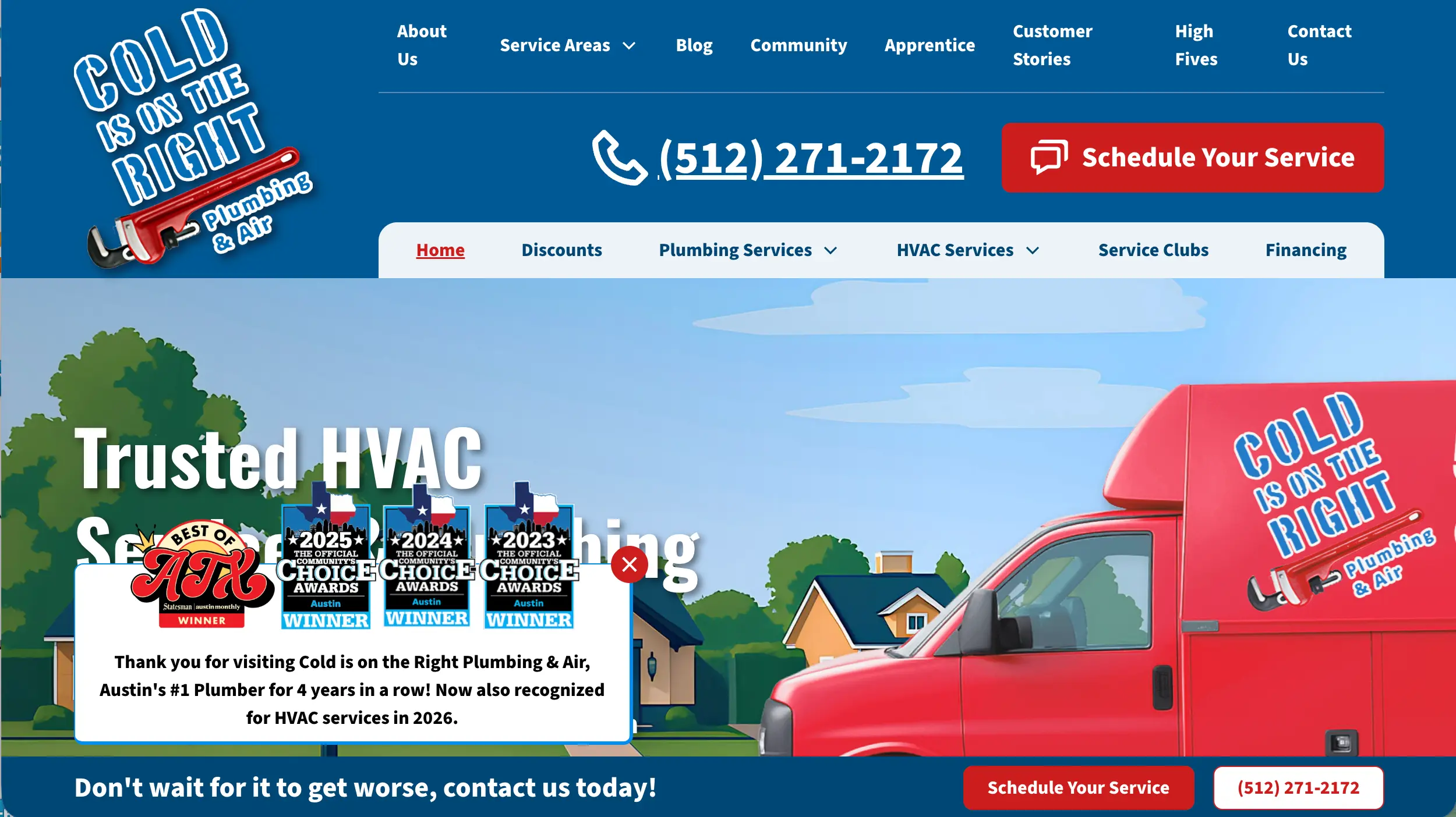Cold Is on the Right HVAC website homepage example