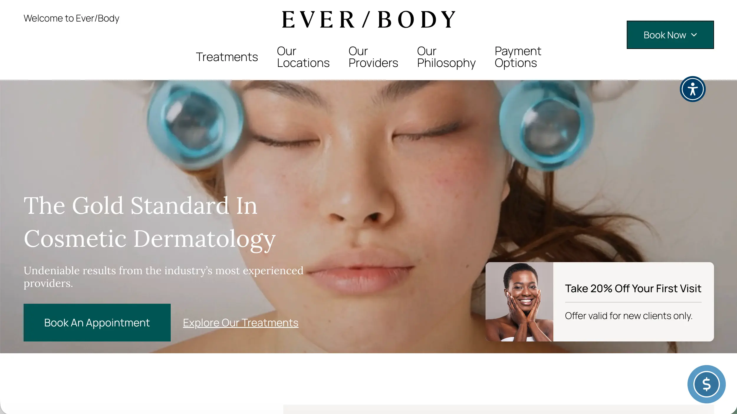 Ever Body medical aesthetics website homepage example