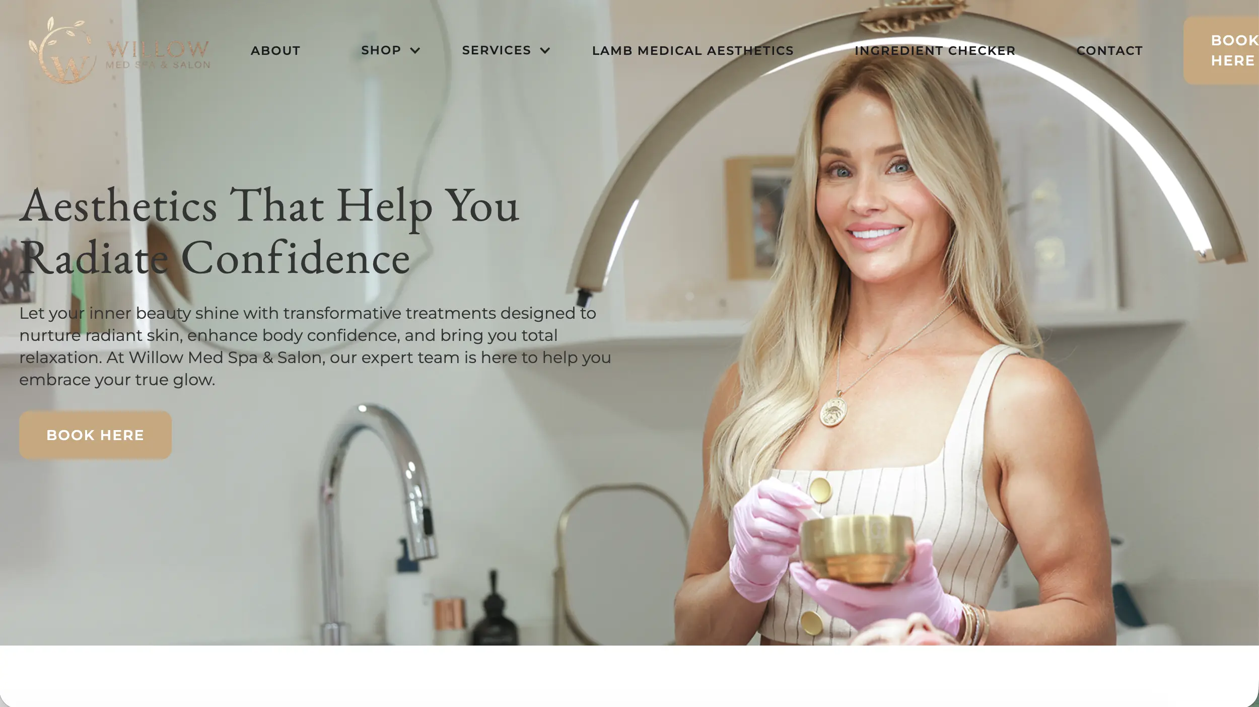 Willow Med Spa website homepage example