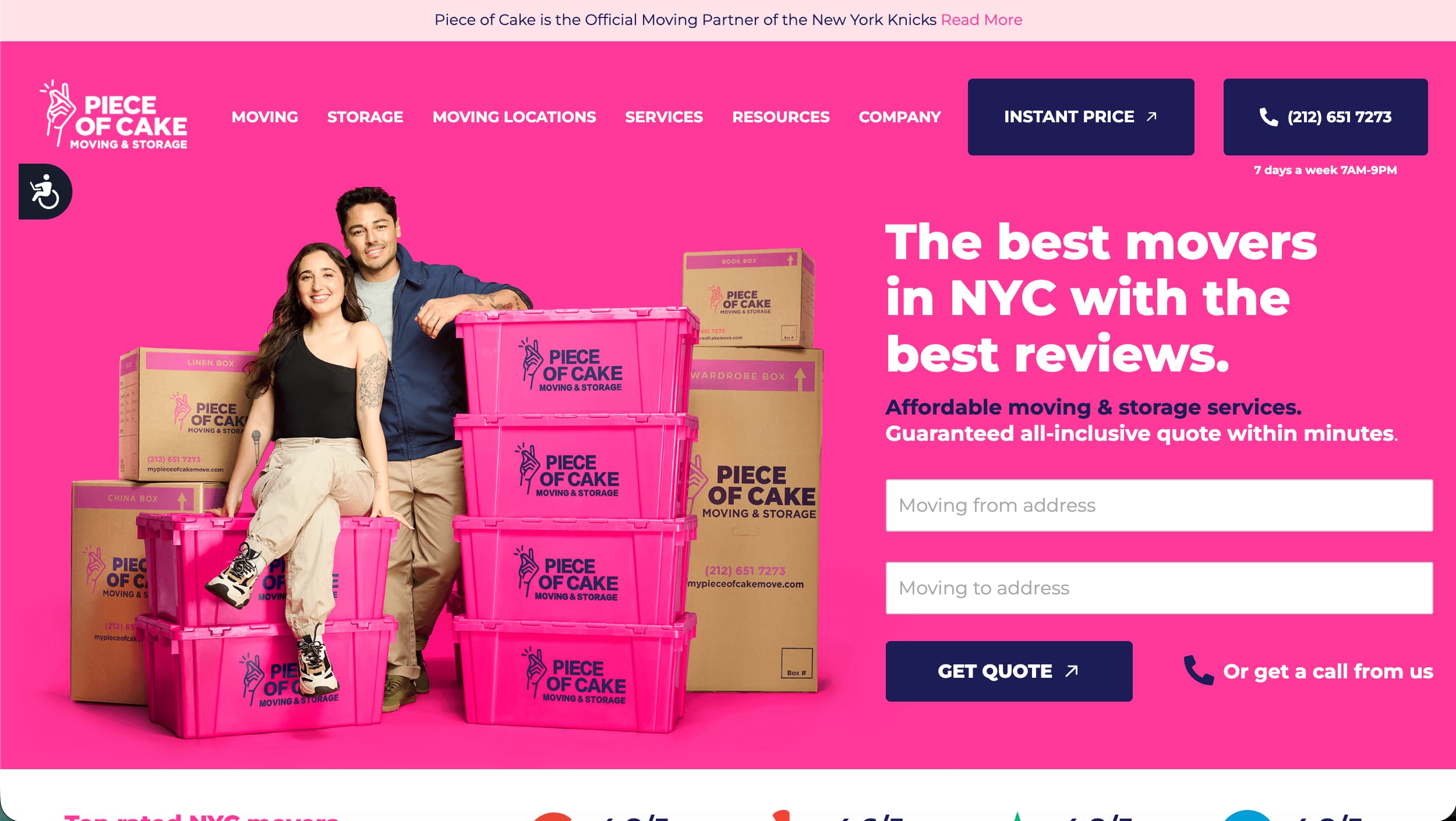 Piece of Cake Moving and Storage website example