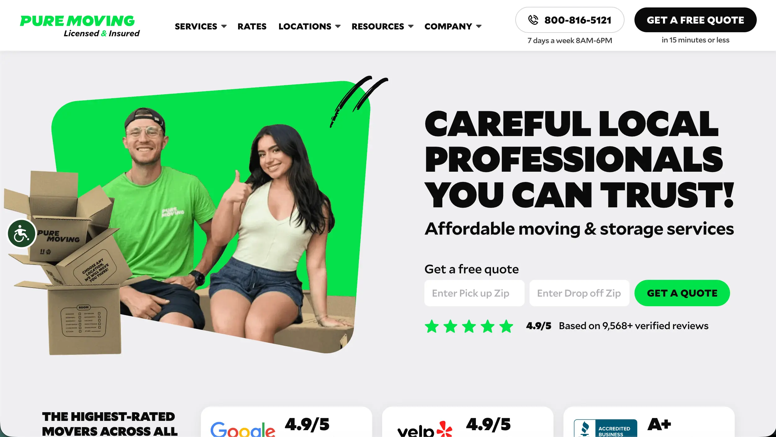 Pure Moving Company website example