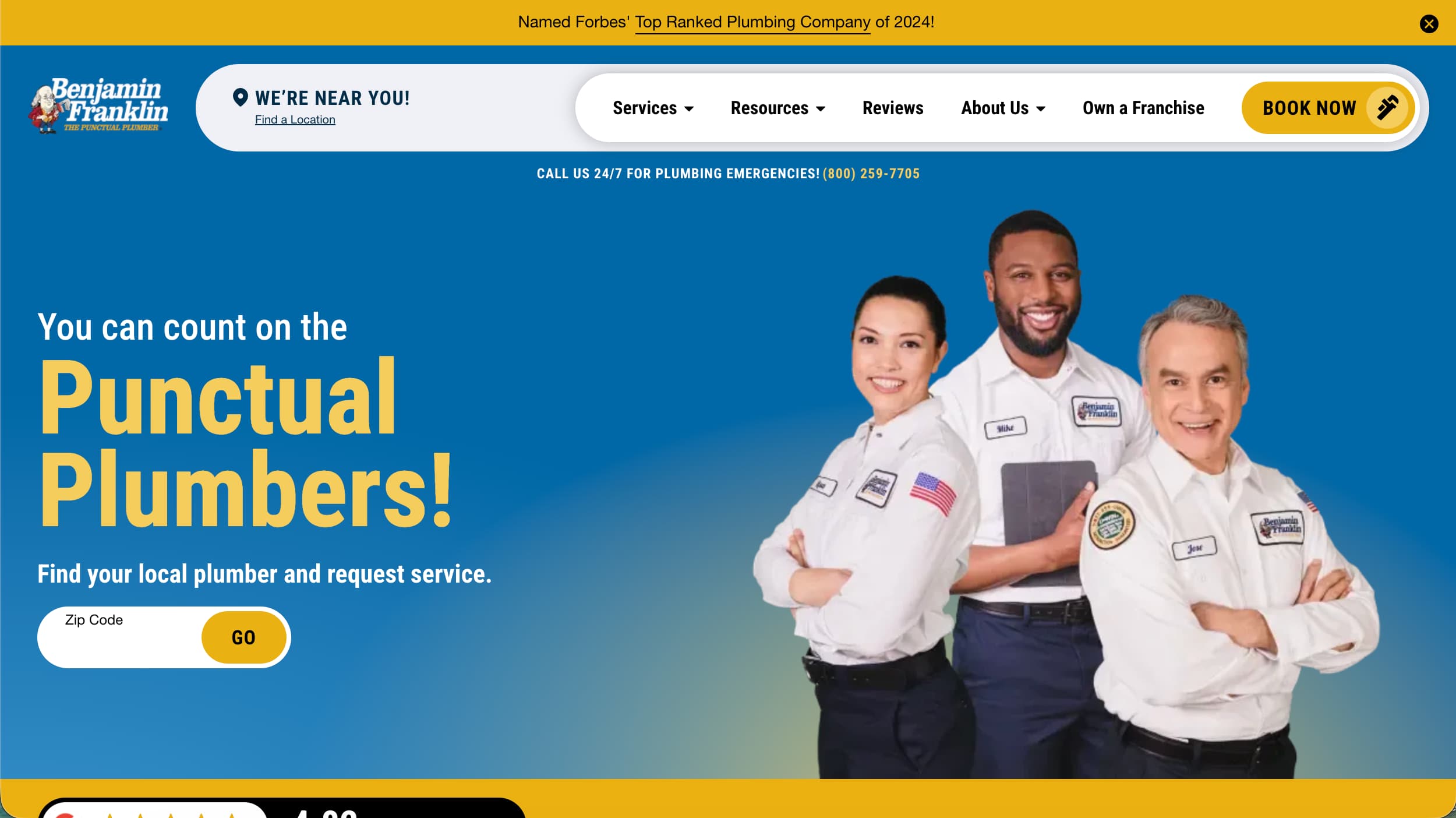 Benjamin Franklin Plumbing website homepage example