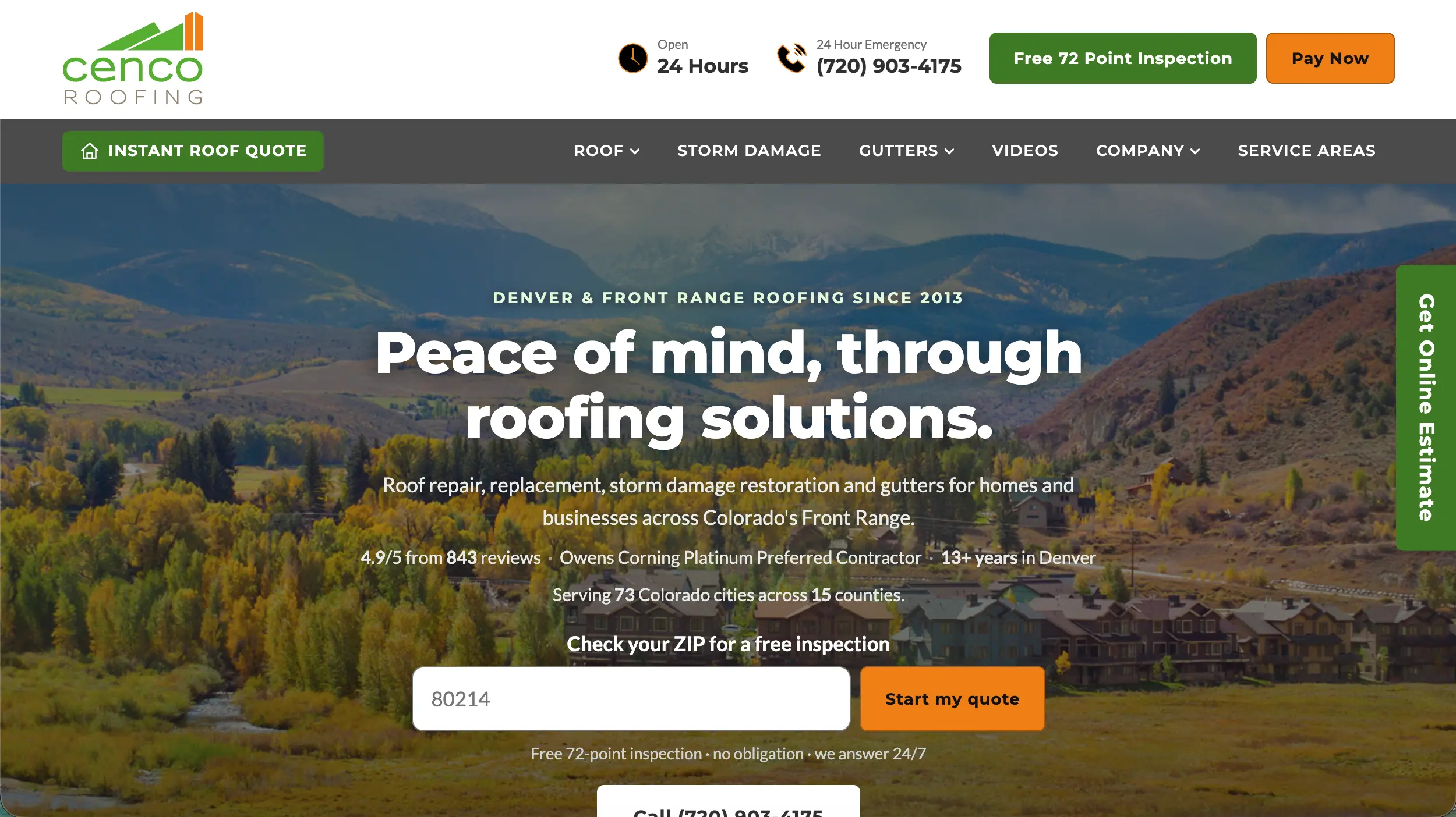 Cenco Roofing website homepage example