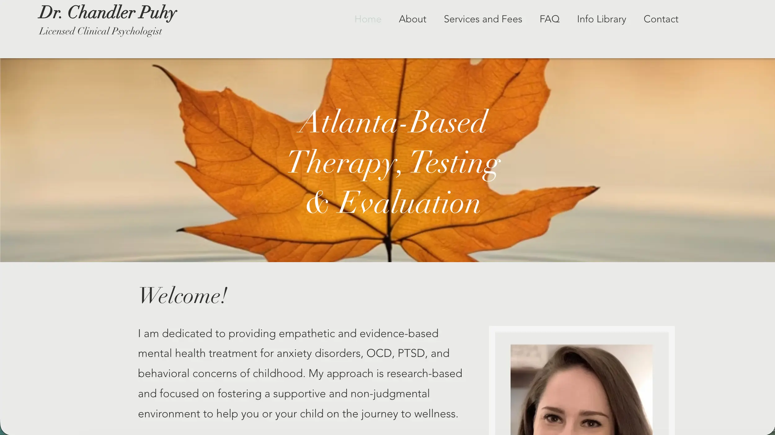 Dr. Chandler Puhy therapist website homepage example