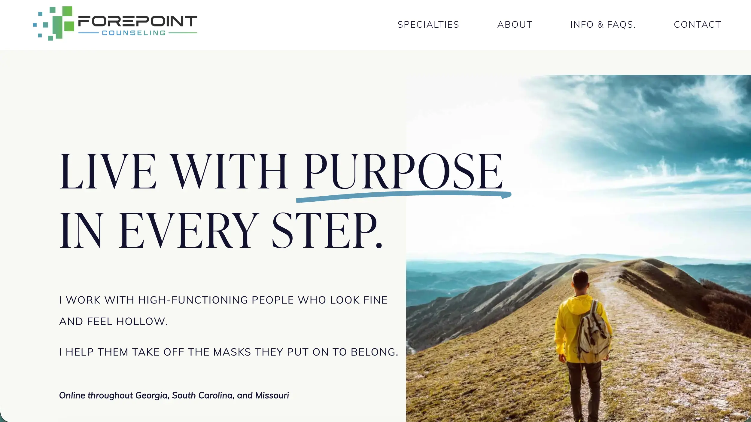Forepoint Counseling therapist website homepage example